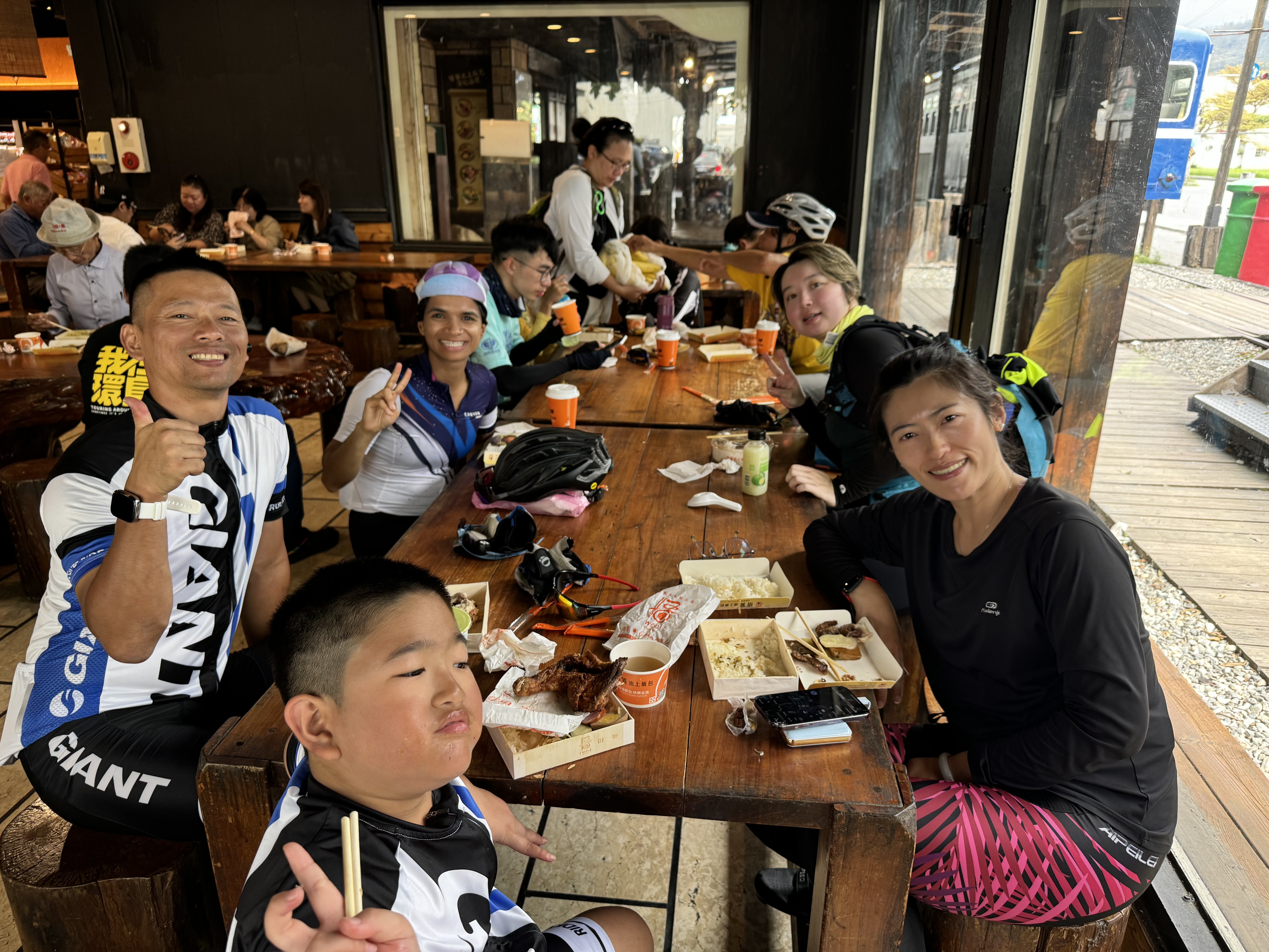 Cycling group with kids along the route